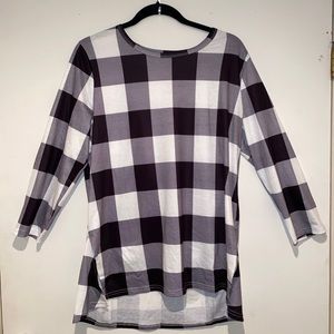 Checkered Black, White and Grey 3/4 sleeve Shirt